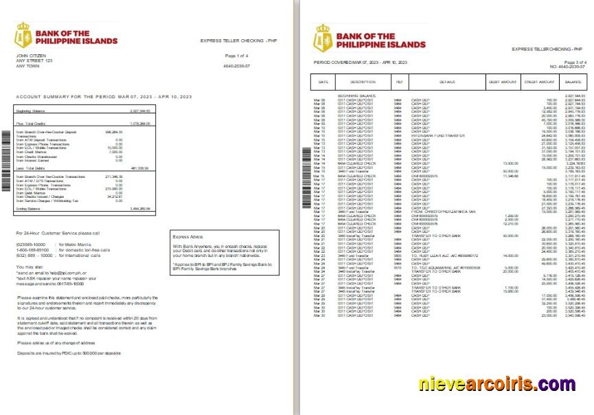 Philippines Bank of the Philippine Islands bank st 2 pages